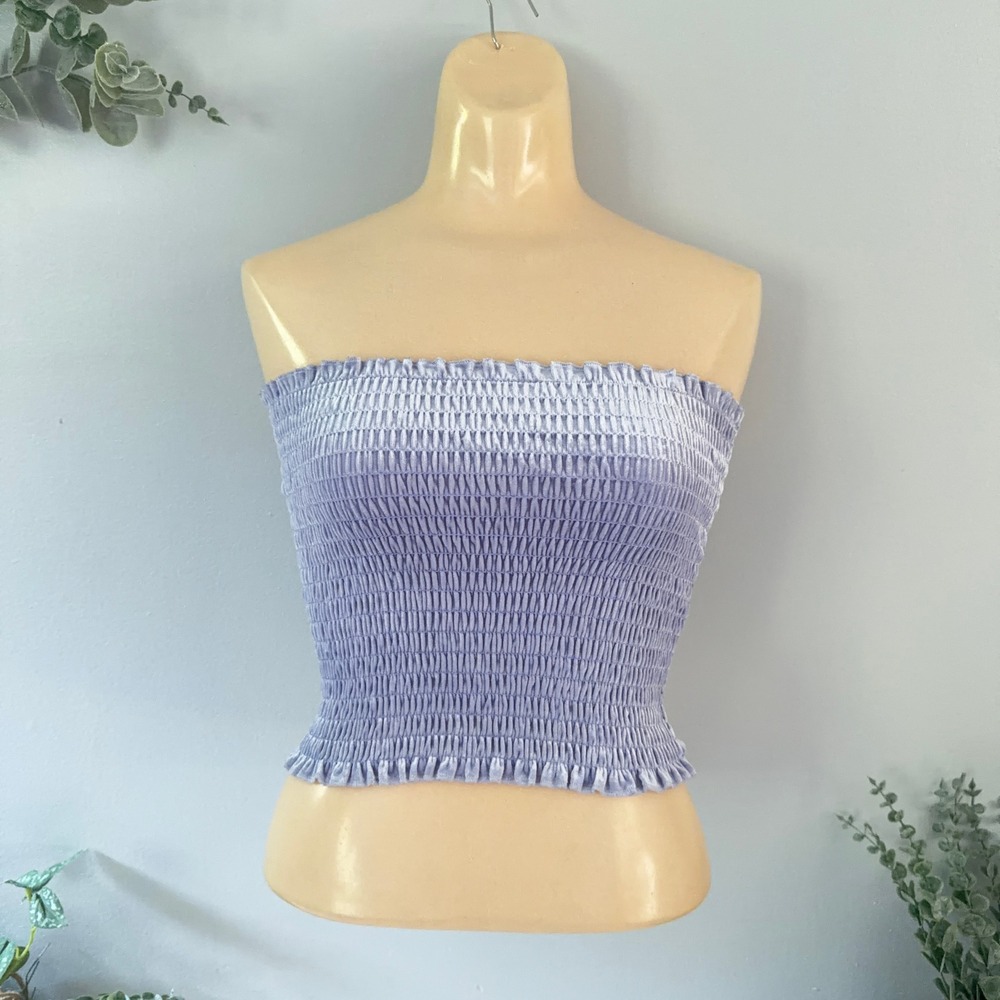 Forever 21 Tube Top Y2K Fairy Lavender Velvet Smocked Strapless Ruffle Wmns M